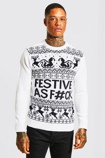 Festive Slogan Knitted Christmas Jumper white