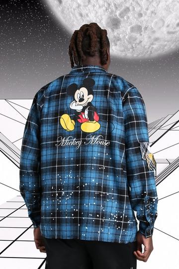 Oversized Disney Mickey Paint Splatter Check Shirt teal