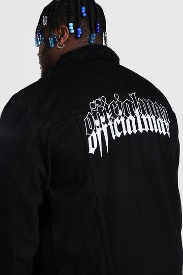 Plus Size Man Borg Lined Denim Jacket black