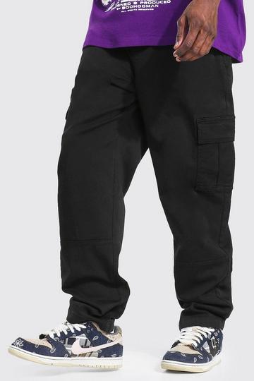 Elastic Waist Straight Leg Twill Cargo Trouser black