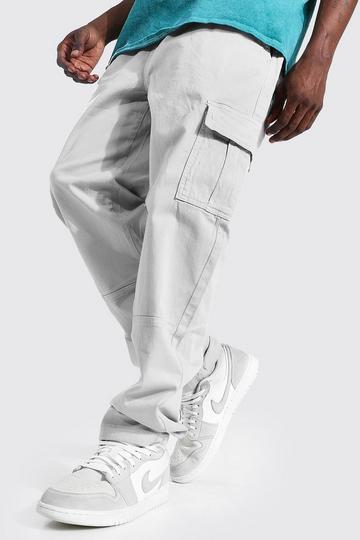 Elastic Waist Straight Leg Twill Cargo Trouser light grey