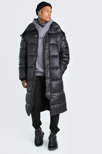Black Longline Hand Filled Puffer In Matte Look