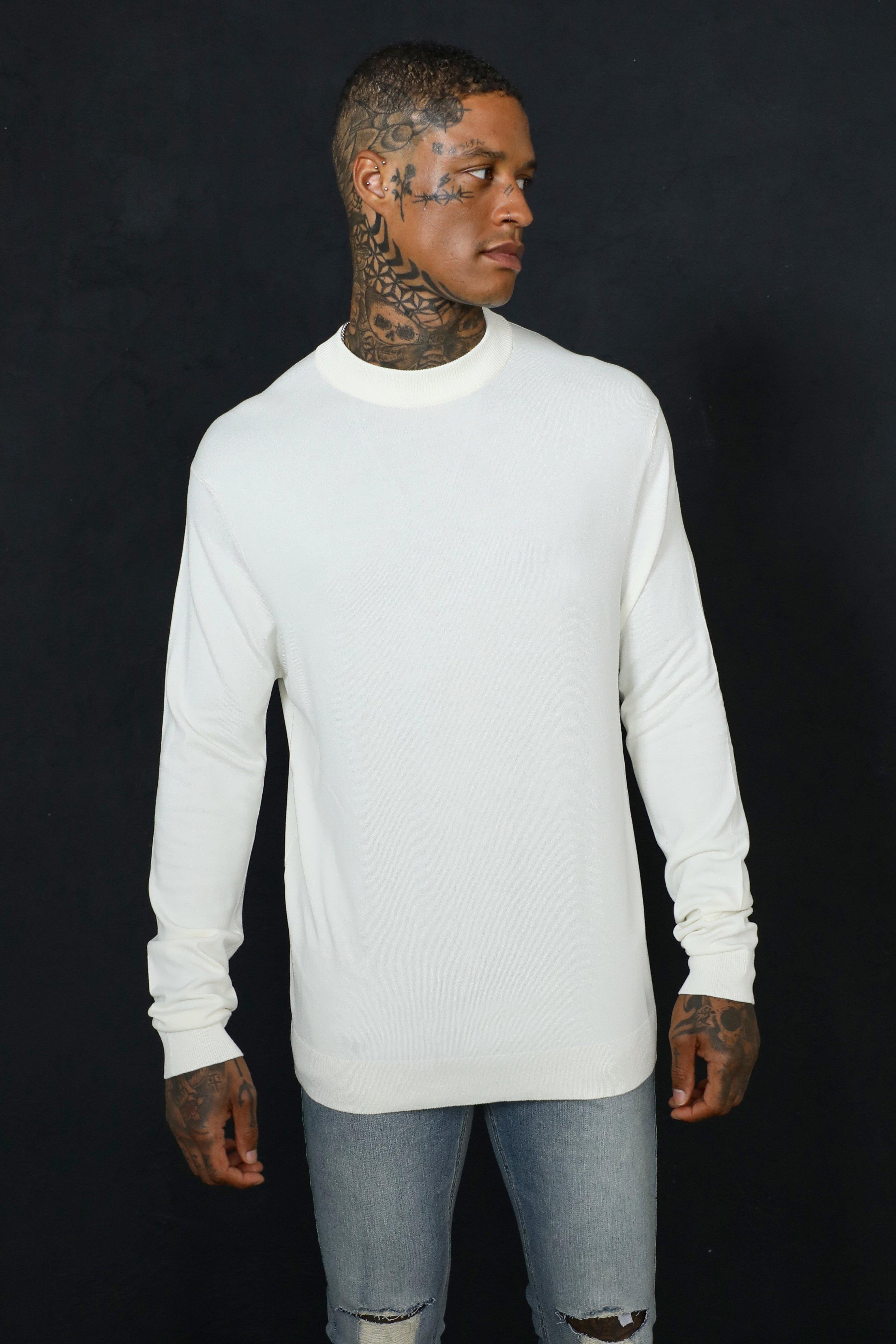 cream polo neck jumper mens