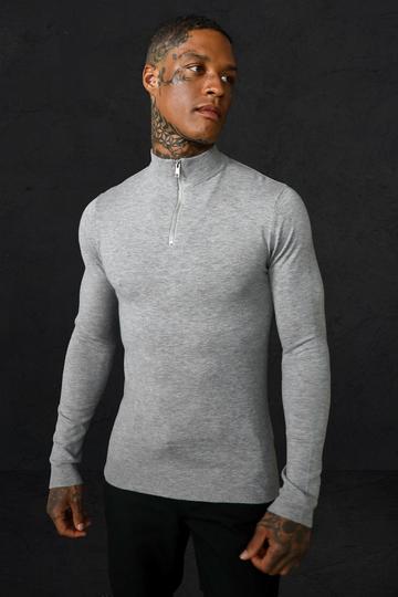 Muscle Funnel Neck Half Zip Jumper grey marl