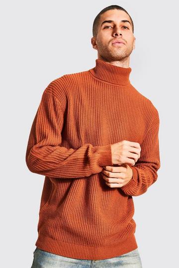 Oversized Roll Neck Ribbed Jumper rust