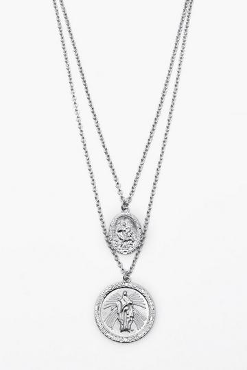Silver Double Saint Emboss Coin Necklace