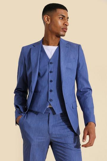 Blue Skinny Single Breasted Suit Jacket