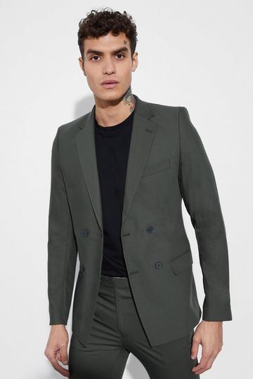 Super Skinny Double Breasted Suit Jacket khaki