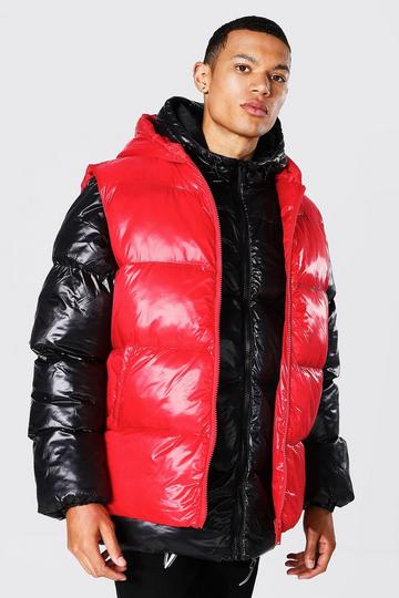 Black Tall 2-in-1 High Shine Puffer And Gilet
