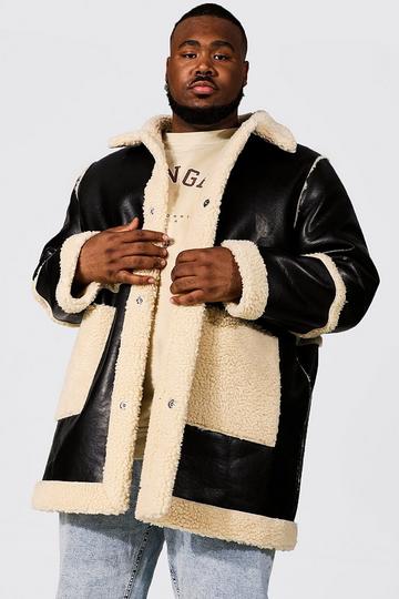 Plus Reversible Leather Look And Borg Aviator black