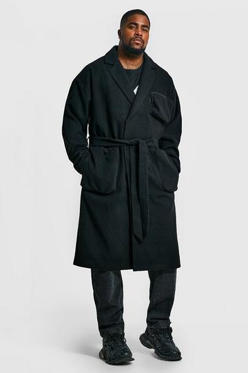 Plus Utility 3d Pocket Overcoat With Belt black