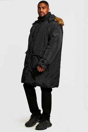 Black Plus Parka With Detachable Faux Fur Hood