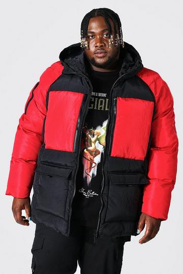 Black Plus Colour Block Contrast Parka