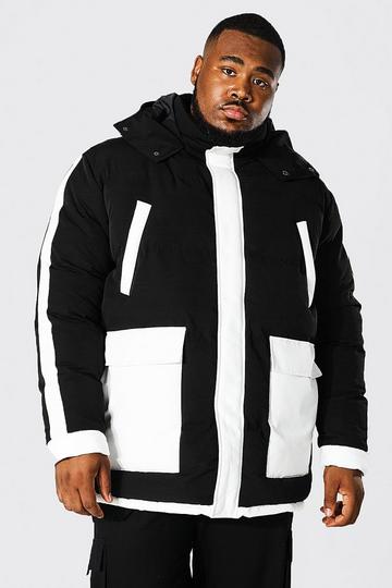 Black Plus Colour Block Ski Style Padded Parka