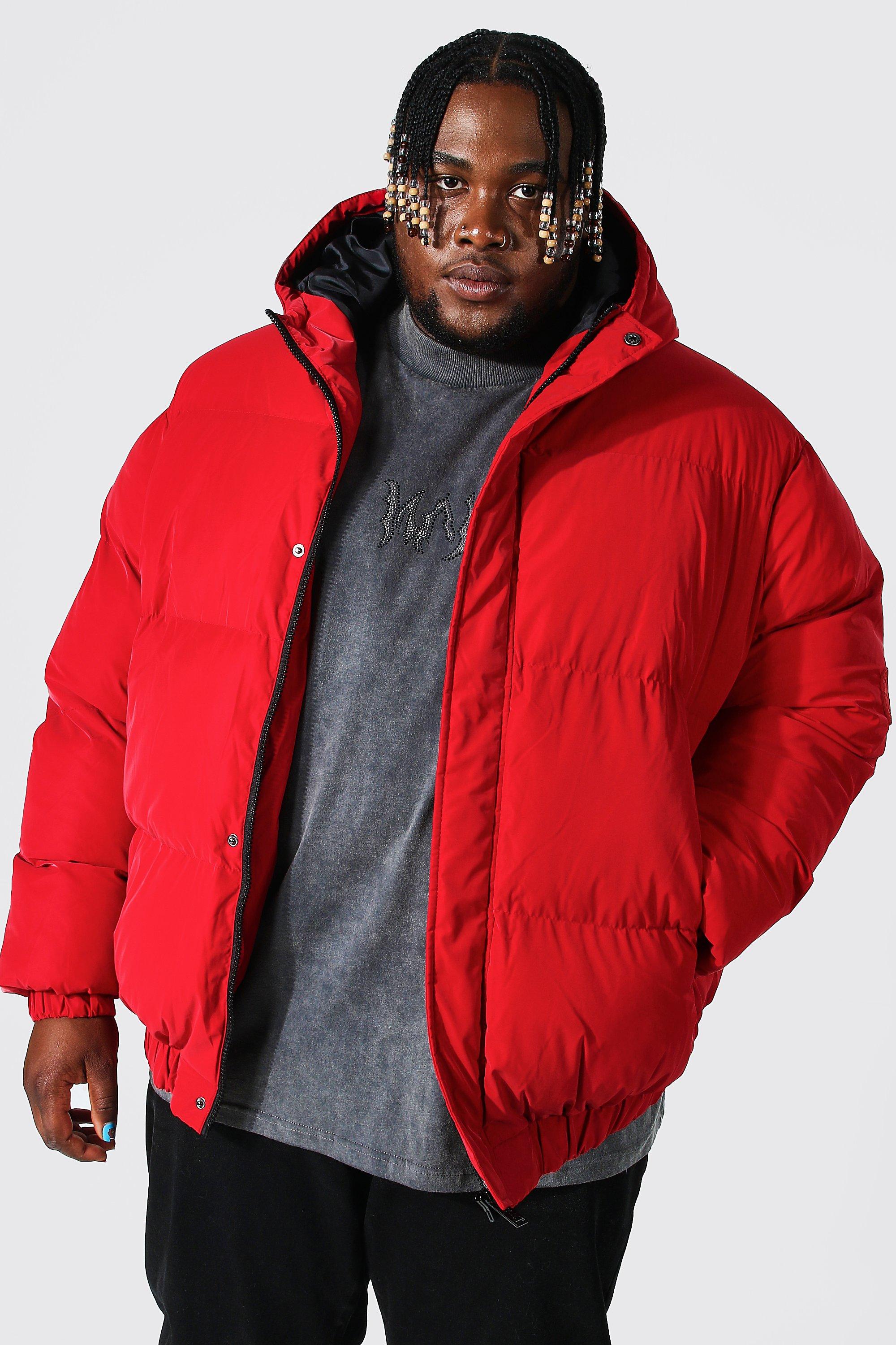 red fitted puffer coat