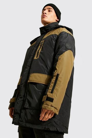 Black Colourblock Parka with Hood