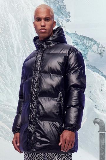 Black Highshine Oversized Mid Puffer