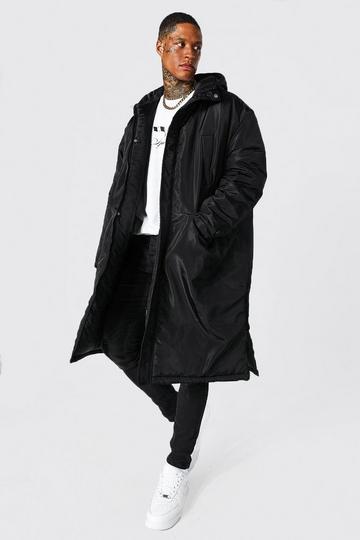 Black Clean Utility Longline Parka