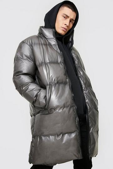 Black Transparent Funnel Neck Longline Puffer