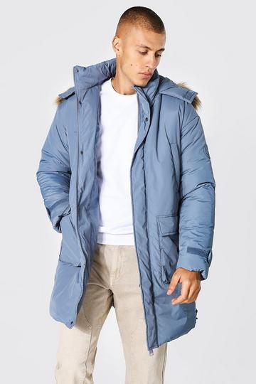 Pocket Parka With Detachable Faux Fur Hood grey