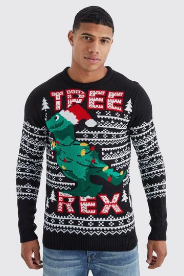 Pull de Noël en maille à imprimé Tree Rex black