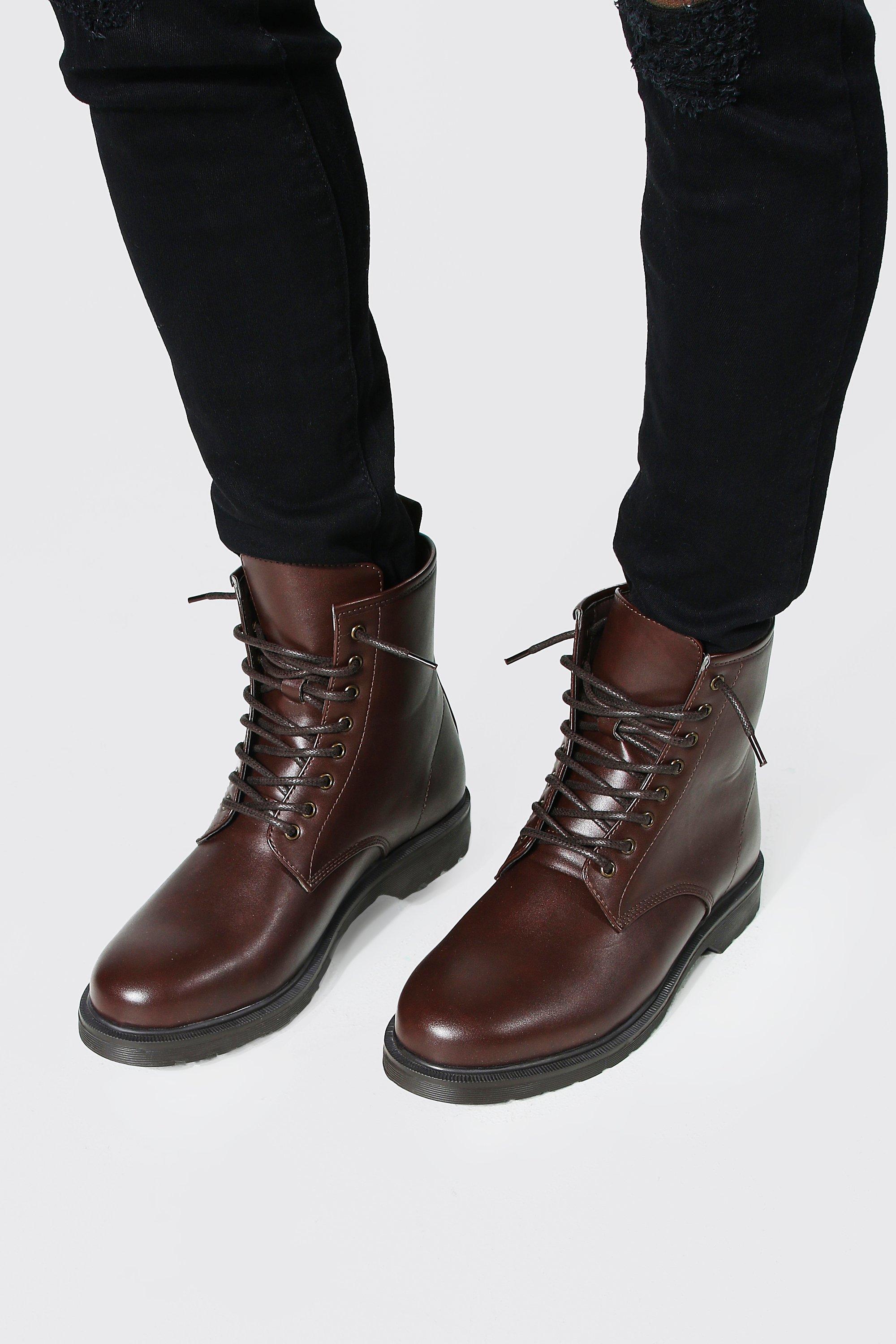 Brown Leather Look Lace Up Boot