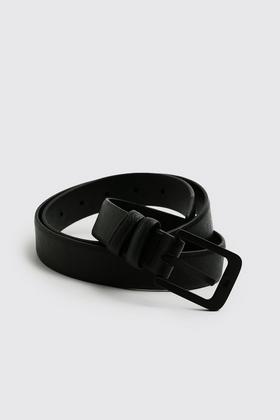 Matte Black Rectangle Buckle Faux Leather Belt