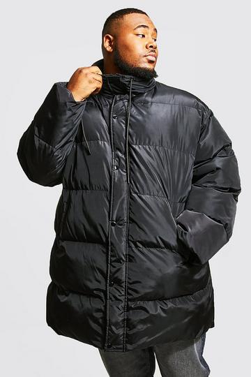 Black Plus Funnel Neck Mid Length Puffer