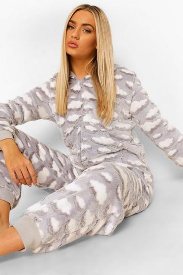 Cloud Print Luxury Fleece Onesie grey