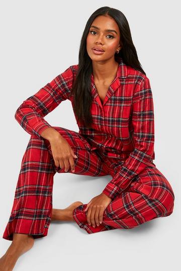 Christmas Brushed Check Button PJ Trouser Set red