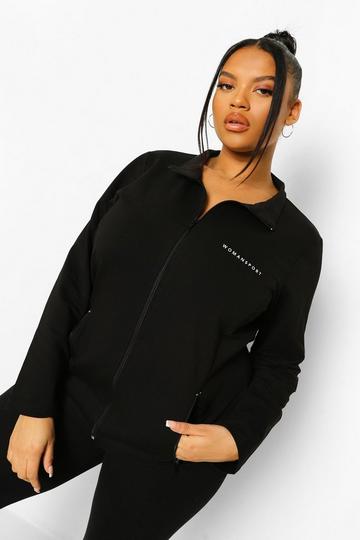 Plus Activewear 'Woman' Zip Through Gym Jacket black