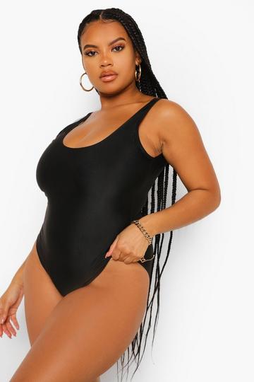 Black Plus Basic Scoop Neck Swimsuit