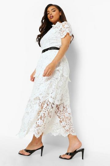 Plus Occasion Lace Tiered Midi Dress ivory