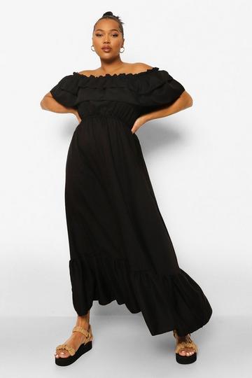 Black Plus Ruffle Off The Shoulder Maxi Dress