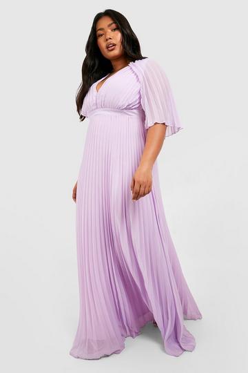 Lilac Purple Plus Bridesmaid Pleated Cape Maxi Dress