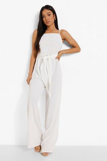 Petite Linen Look Wide Leg Jumpsuit white