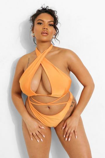 Plus Tropicana Cross Front Bikini Crop Top orange