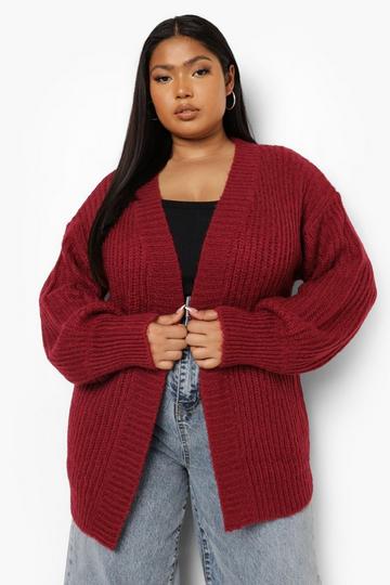 Red Plus Chunky Soft Knit Edge To Edge Cardigan