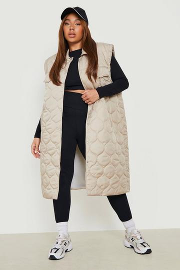 Plus Diamond Quilted Padded Gilet stone
