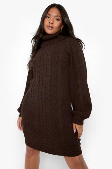Plus Cable Knit Jumper Dress chocolate