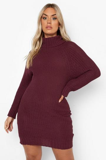 Plus Roll Neck Jumper Dress berry