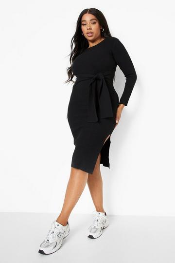 Purple Plus Recycled Fine Gauge Belted Midi Dress