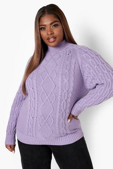 Purple Plus Recycled Balloon Sleeve Cable Knit Jumper