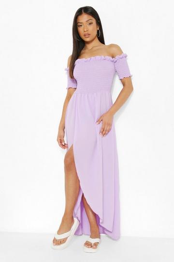 Lilac Purple Petite Shirred Wrap Front Maxi Dress