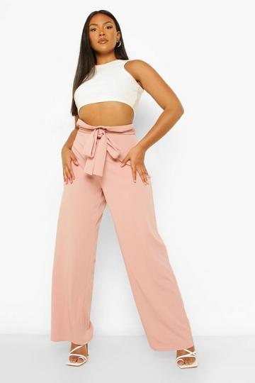 Plus Paperbag Belted Slim Wide Leg Trousers blush