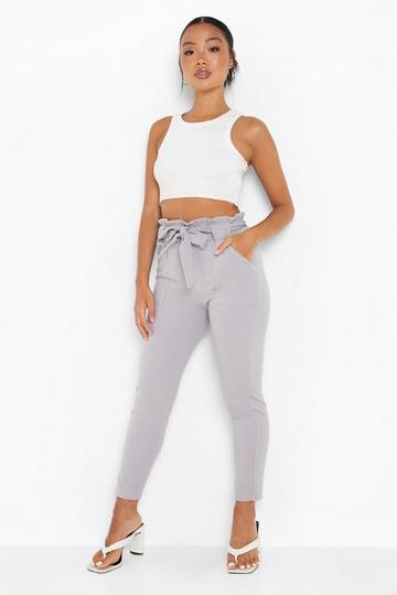 Petite Paperbag Waist Belted Trouser grey