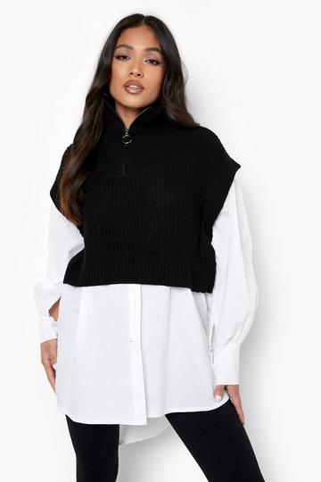 Petite High Neck Half Zip Sweater Vest black