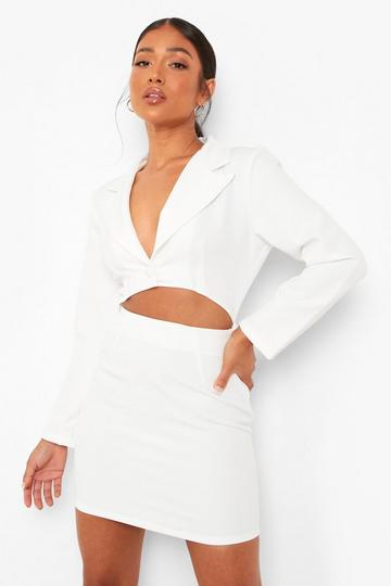 White Petite Woven Cut Out Blazer Dress