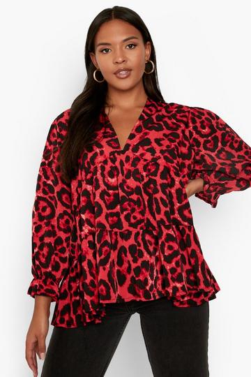 Plus Leopard Smock Top red