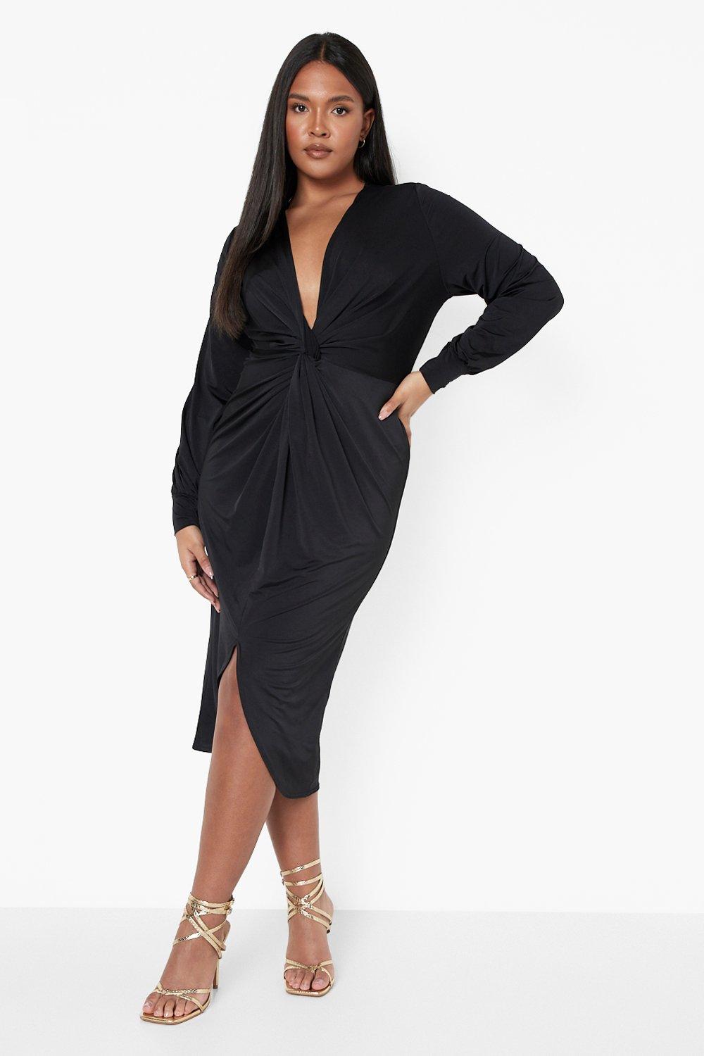 Boohoo plunge midi dress with sweetheart hot sale neckline and side split in black